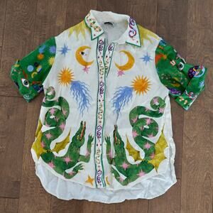 Alemais Seeker Print Button Up Shirt Linen Multicolor Size 4 100% Linen